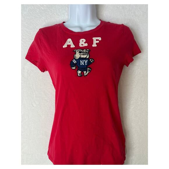 Abercrombie & Fitch Bulldog Embroidered Baby Tee Faded Red sz M Y2K Preppy - Picture 1 of 8